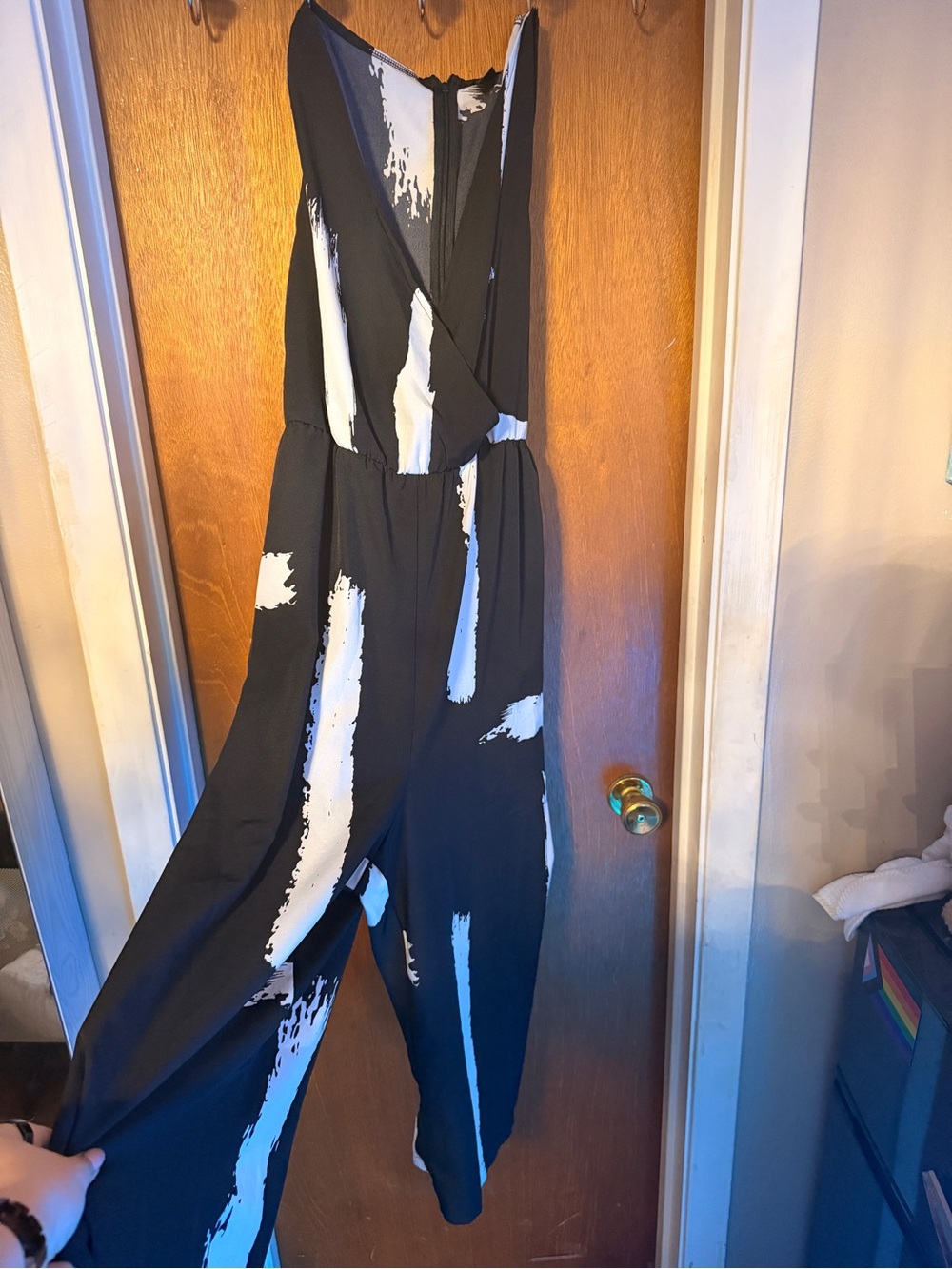 SHEIN Black and White Abstract Brushstroke Jumpsuit